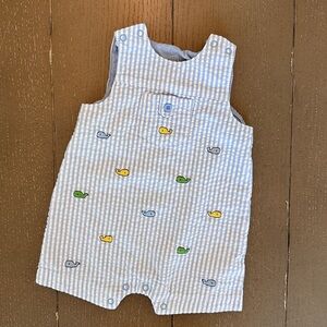 Little Me Baby Boy Nautical Blue Striped Seersucker Fish Print Romper • Size 3M